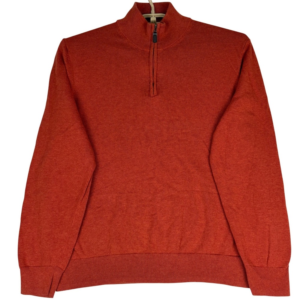 Jos A Bank Traveler Sweater Mens XL Orange Pima Cotton Quarter Zip Pullover